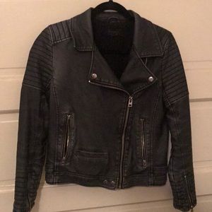 TopShopVegan Leather jacket, black w/ faded wash
